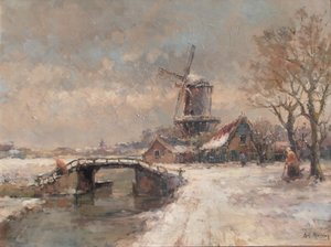 Winter Landscape with Mill by Arnold Hendrik Koning